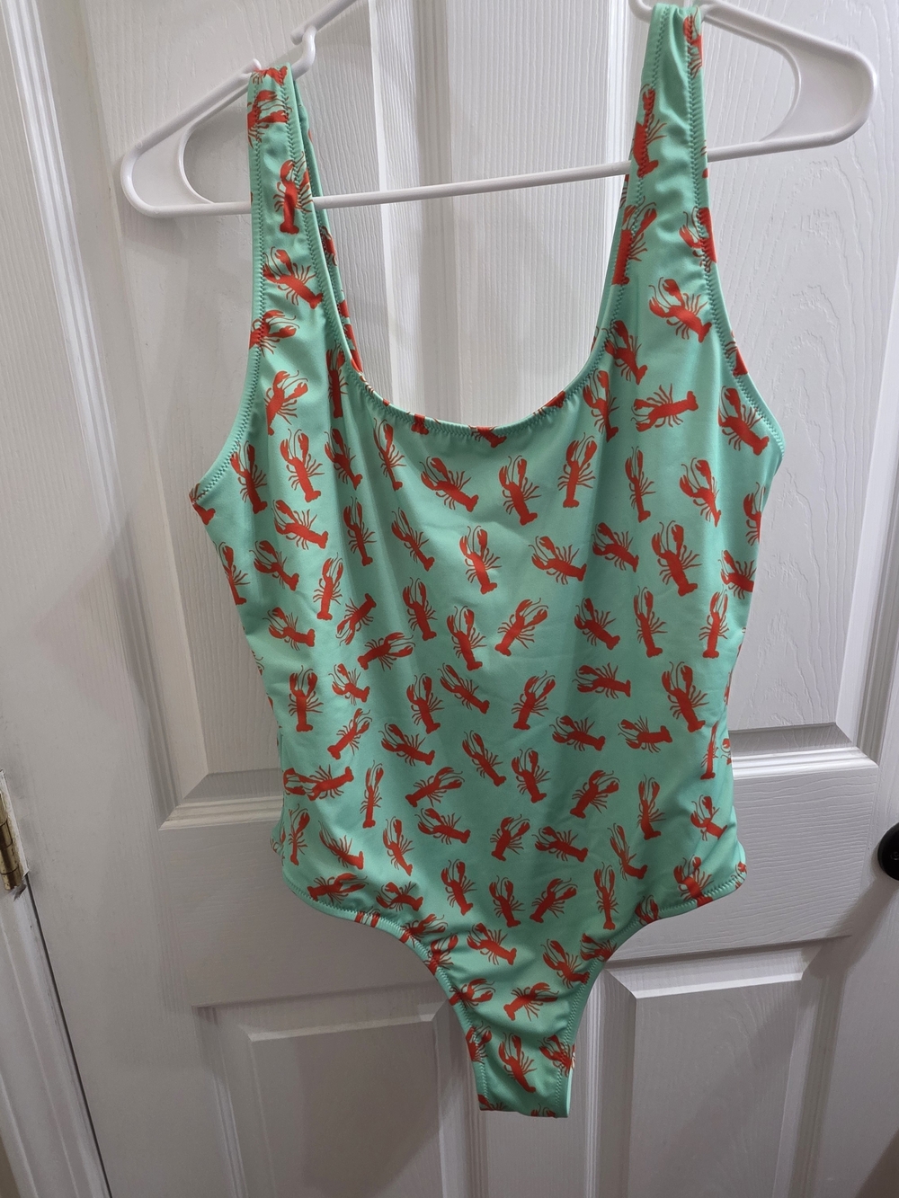MeUndies Mint Green One-Piece Swimsuit with Red Lobster Print